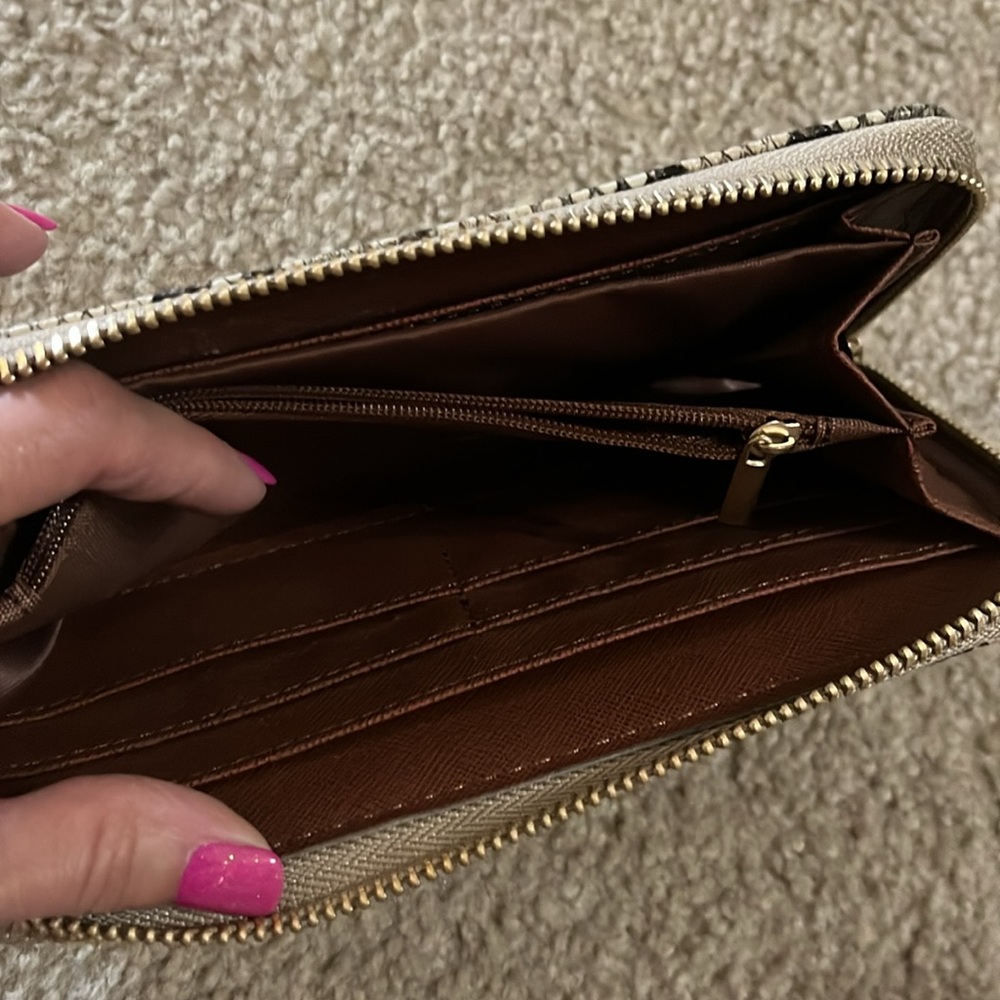 Snake skin tan & brown zip up long wallet clutch purse bag - Picture 10 of 13